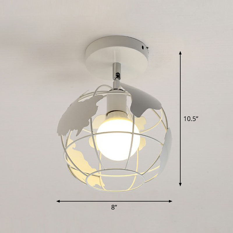 Retro Geometric Semi Flush Mount Lighting 1 Head Iron Flush Mount Fixture for Entryway White Globe Clearhalo 'Ceiling Lights' 'Close To Ceiling Lights' 'Lighting' 2241404_a320cab8-7805-47b6-89bb-765d52bcbc3f