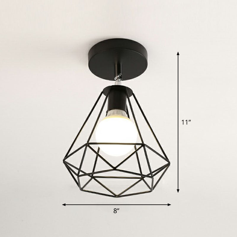 Retro Geometric Semi Flush Mount Lighting 1 Head Iron Flush Mount Fixture for Entryway Black Diamond Clearhalo 'Ceiling Lights' 'Close To Ceiling Lights' 'Lighting' 2241405_2465efad-8181-4b5a-b6c2-4b01aaee45c8