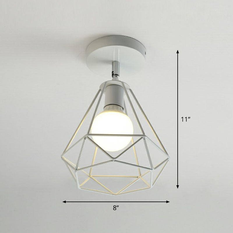 Retro Geometric Semi Flush Mount Lighting 1��Head Iron Flush Mount Fixture for Entryway White Diamond Clearhalo 'Ceiling Lights' 'Close To Ceiling Lights' 'Close to ceiling' 'Semi-flushmount' Lighting' 2241406