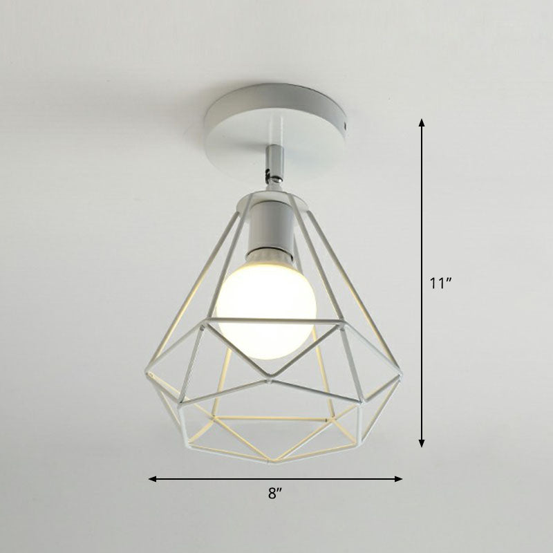 Retro Geometric Semi Flush Mount Lighting 1 Head Iron Flush Mount Fixture for Entryway White Diamond Clearhalo 'Ceiling Lights' 'Close To Ceiling Lights' 'Lighting' 2241406_9e1a746e-b259-4980-bc94-a3dd241bdd47