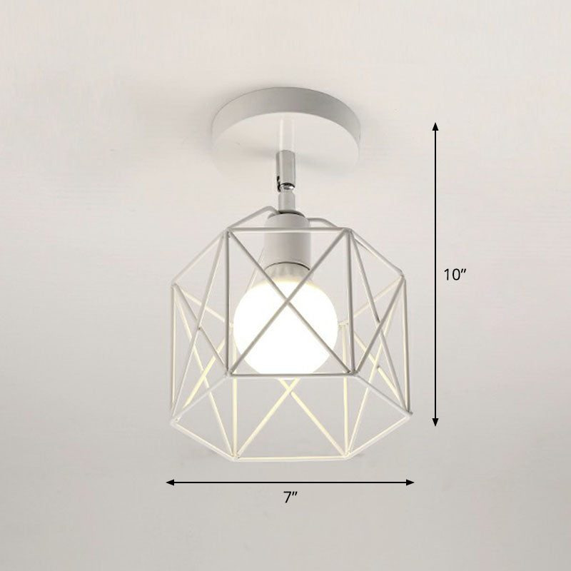 Retro Geometric Semi Flush Mount Lighting 1��Head Iron Flush Mount Fixture for Entryway White Hexagon Clearhalo 'Ceiling Lights' 'Close To Ceiling Lights' 'Close to ceiling' 'Semi-flushmount' Lighting' 2241408