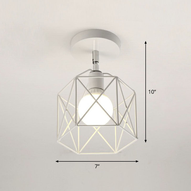 Retro Geometric Semi Flush Mount Lighting 1 Head Iron Flush Mount Fixture for Entryway White Hexagon Clearhalo 'Ceiling Lights' 'Close To Ceiling Lights' 'Lighting' 2241408_4b9662ce-c59b-41f4-be1b-2e5cd4807259