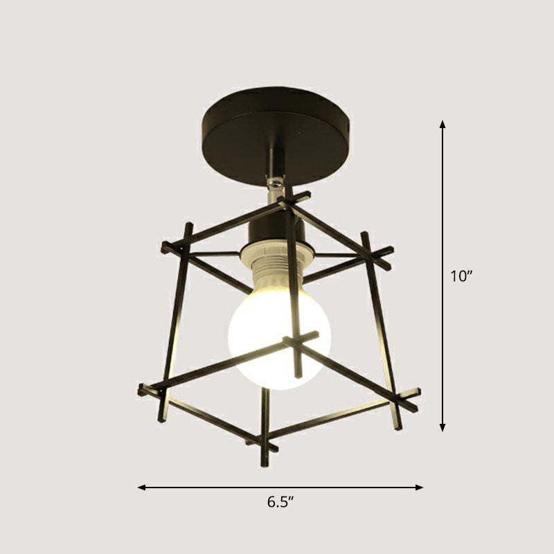 Retro Geometric Semi Flush Mount Lighting 1��Head Iron Flush Mount Fixture for Entryway Black Square Plate Clearhalo 'Ceiling Lights' 'Close To Ceiling Lights' 'Close to ceiling' 'Semi-flushmount' Lighting' 2241409