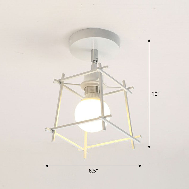 Retro Geometric Semi Flush Mount Lighting 1 Head Iron Flush Mount Fixture for Entryway White Square Plate Clearhalo 'Ceiling Lights' 'Close To Ceiling Lights' 'Lighting' 2241410_56b75665-d158-48dc-9672-2aa70d6de51d