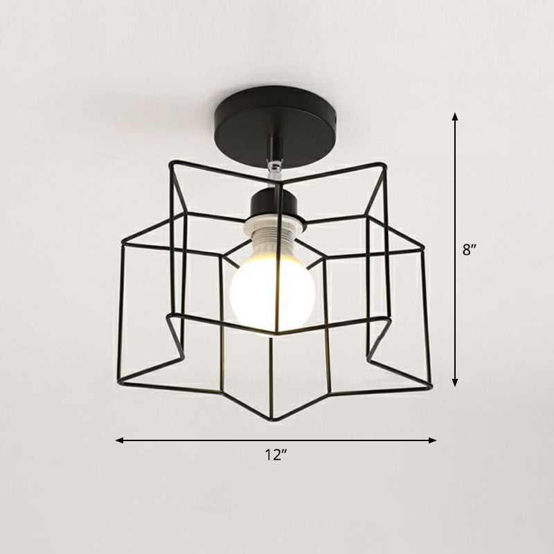 Retro Geometric Semi Flush Mount Lighting 1��Head Iron Flush Mount Fixture for Entryway Black Star Clearhalo 'Ceiling Lights' 'Close To Ceiling Lights' 'Close to ceiling' 'Semi-flushmount' Lighting' 2241411