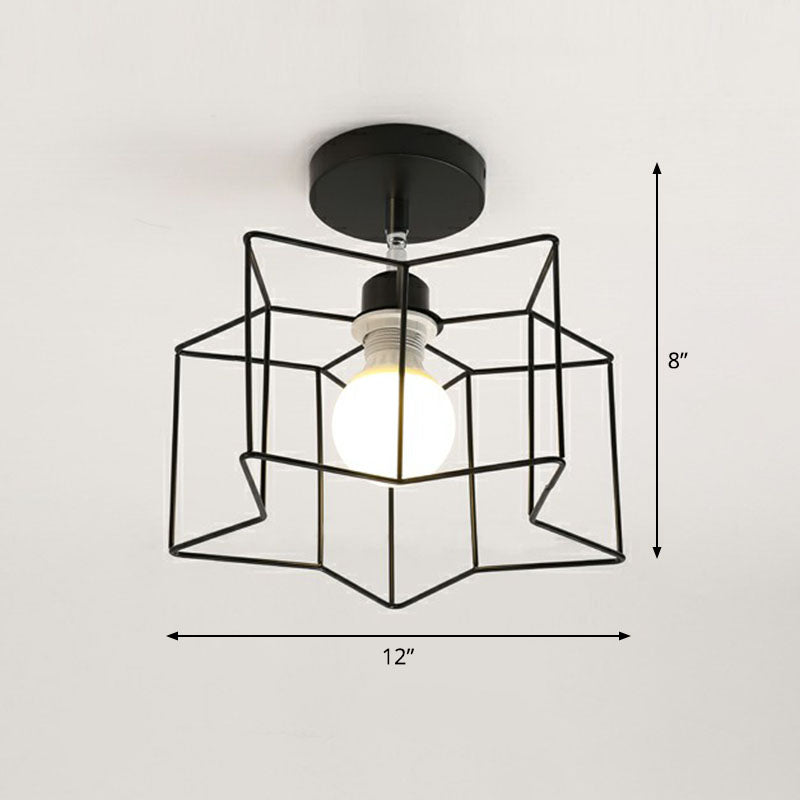 Retro Geometric Semi Flush Mount Lighting 1 Head Iron Flush Mount Fixture for Entryway Black Star Clearhalo 'Ceiling Lights' 'Close To Ceiling Lights' 'Lighting' 2241411_c31c70da-88ed-475a-b27d-3b10ac57e92f