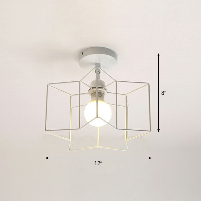 Retro Geometric Semi Flush Mount Lighting 1��Head Iron Flush Mount Fixture for Entryway White Star Clearhalo 'Ceiling Lights' 'Close To Ceiling Lights' 'Close to ceiling' 'Semi-flushmount' Lighting' 2241412
