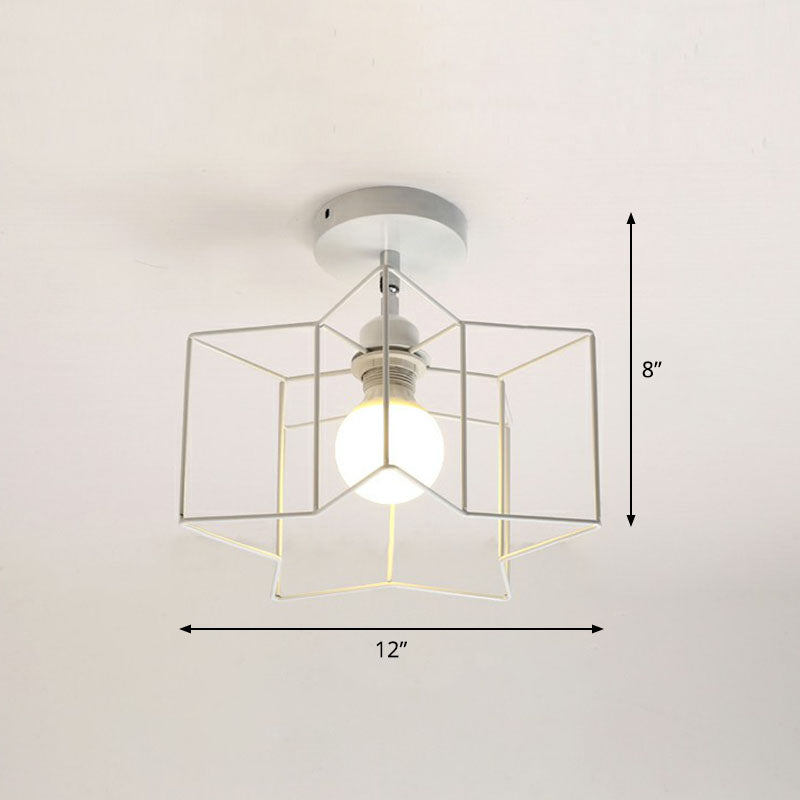 Retro Geometric Semi Flush Mount Lighting 1 Head Iron Flush Mount Fixture for Entryway White Star Clearhalo 'Ceiling Lights' 'Close To Ceiling Lights' 'Lighting' 2241412_b44776f3-fc71-4ab4-a51d-8c360feb208a