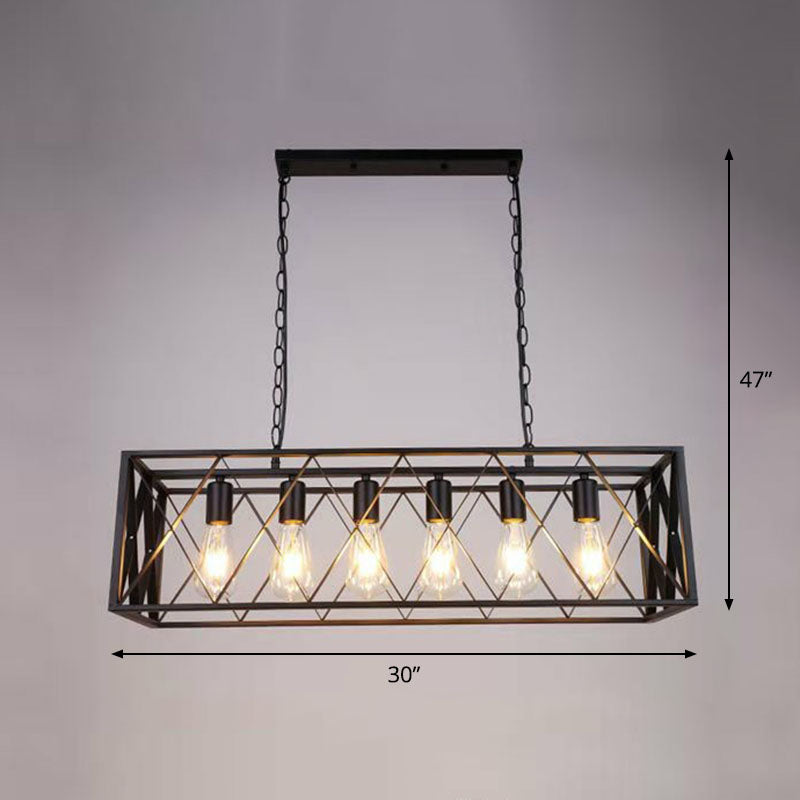 Industrial Cross Framed Box Pendant Light Iron Hanging Island Light in Black for Dining Room 6 Black Chain Clearhalo 'Ceiling Lights' 'Island Lights' Lighting' 2241415