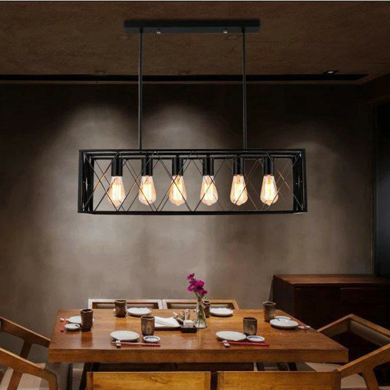 Industrial Cross Framed Box Pendant Light Iron Hanging Island Light in Black for Dining Room Clearhalo 'Ceiling Lights' 'Island Lights' Lighting' 2241416