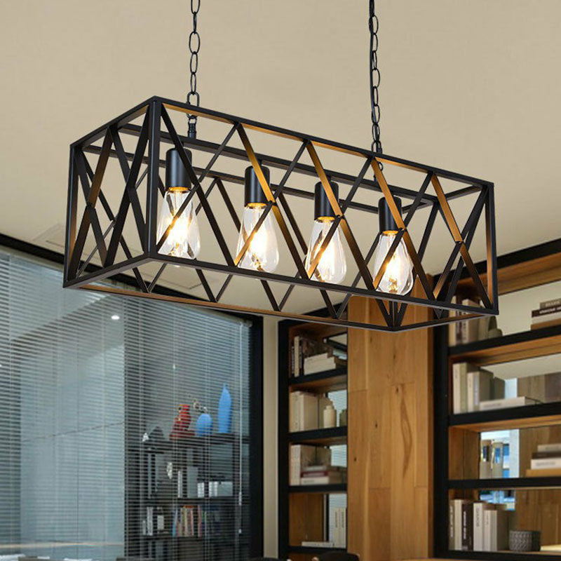 Rectangular Iron Island Pendant Lighting Vintage Dining Room Ceiling Light in Black Clearhalo 'Ceiling Lights' 'Island Lights' Lighting' 2241421