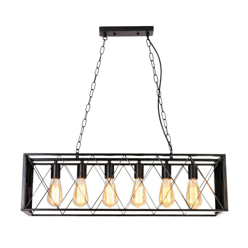 Rectangular Iron Island Pendant Lighting Vintage Dining Room Ceiling Light in Black Clearhalo 'Ceiling Lights' 'Island Lights' Lighting' 2241424