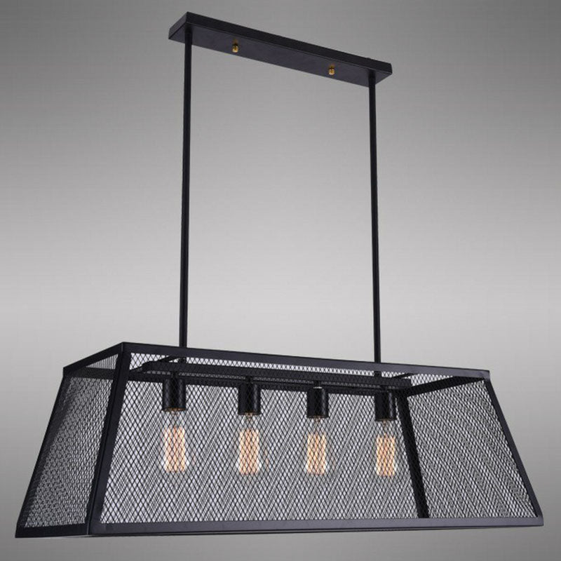 Iron Trapezoid Suspension Light Antique 4 Heads Restaurant Island Chandelier Light in Black Clearhalo 'Ceiling Lights' 'Island Lights' Lighting' 2241429
