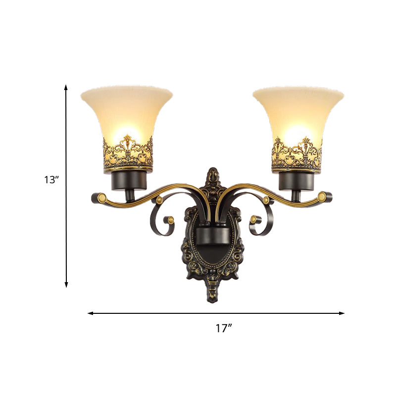 Traditional Flared Wall Mounted Lamp 1/2-Light Frosted Glass Shade Wall Sconce Light in Black for Living Room Clearhalo 'Wall Lamps & Sconces' 'Wall Lights' Lighting' 224150