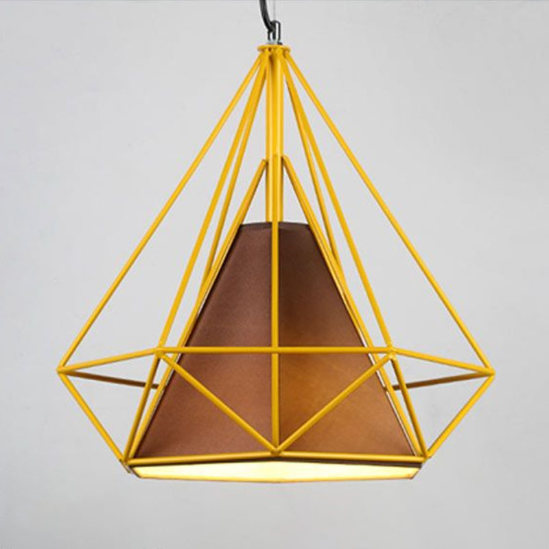 Simplicity Diamond Frame Hanging Light 1��Bulb Iron Pendant Lighting Fixture for Restaurant Yellow Clearhalo 'Ceiling Lights' 'Industrial Pendants' 'Industrial' 'Middle Century Pendants' 'Pendant Lights' 'Pendants' 'Tiffany' Lighting' 2241508_d2376ef7-0cfc-4d0b-9ea4-c6df33c0f868