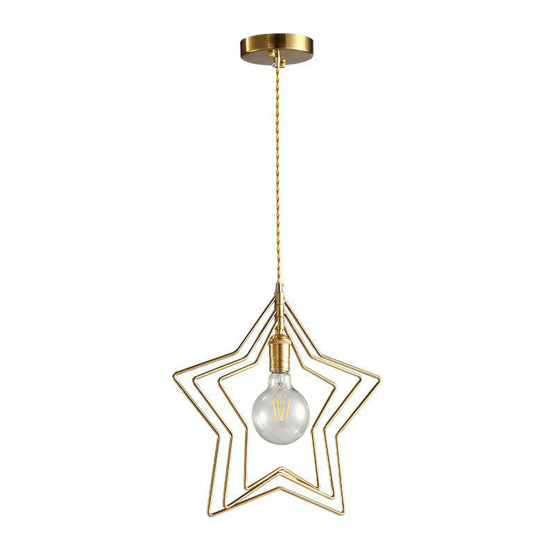 Star Frame Iron Suspension Lighting Retro Style 1 Head Restaurant Pendant Ceiling Light in Gold Clearhalo 'Art Deco Pendants' 'Cast Iron' 'Ceiling Lights' 'Ceramic' 'Crystal' 'Industrial' 'Metal' 'Pendant Lights' 'Tiffany' Lighting' 2241513_232e42f7-f4be-4c03-bb0f-132f7be7196f