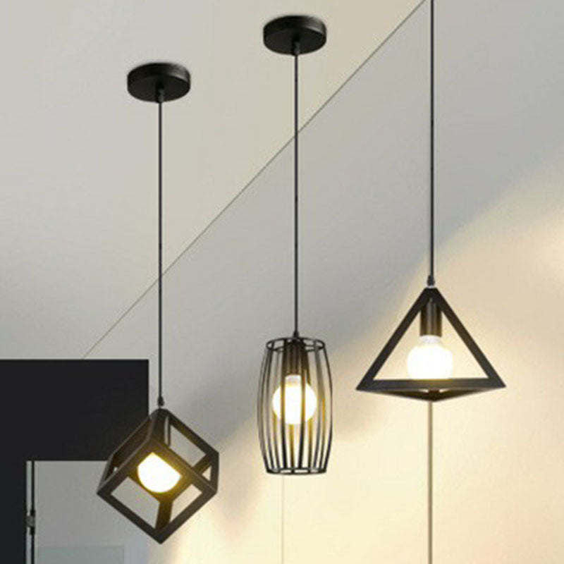 Geometric Cage Iron Hanging Light Simplicity 1 Bulb Corridor Pendant Light Fixture in Black Clearhalo 'Art Deco Pendants' 'Black' 'Cast Iron' 'Ceiling Lights' 'Ceramic' 'Crystal' 'Industrial' 'Metal' 'Pendant Lights' 'Rustic Pendants' 'Tiffany' Lighting' 2241534