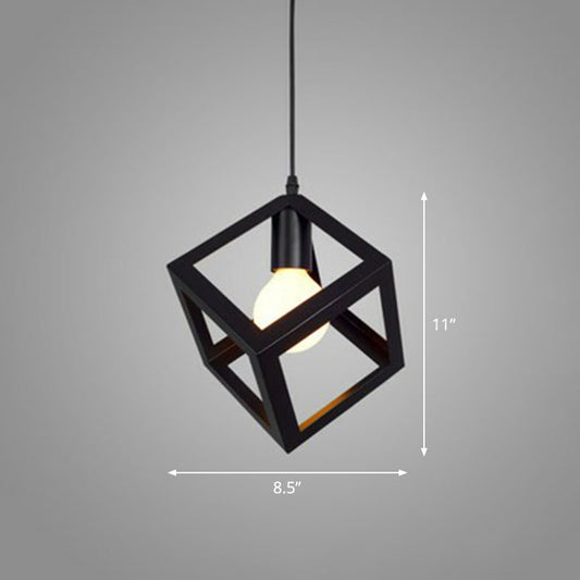 Geometric Cage Iron Hanging Light Simplicity 1��Bulb Corridor Pendant Light Fixture in Black Black Square Clearhalo 'Ceiling Lights' 'Industrial Pendants' 'Industrial' 'Middle Century Pendants' 'Pendant Lights' 'Pendants' 'Tiffany' Lighting' 2241535_cb8e1c2c-07a1-4c64-8bac-350b7cec6ee2