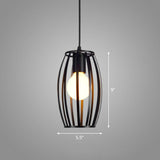 Geometric Cage Iron Hanging Light Simplicity 1 Bulb Corridor Pendant Light Fixture in Black Black Oval Clearhalo 'Art Deco Pendants' 'Black' 'Cast Iron' 'Ceiling Lights' 'Ceramic' 'Crystal' 'Industrial' 'Metal' 'Pendant Lights' 'Rustic Pendants' 'Tiffany' Lighting' 2241536