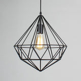 Iron Gemstone Frame Suspension Lighting Retro Style 1��Head Restaurant Pendant Ceiling Light in Black Black B Clearhalo 'Ceiling Lights' 'Industrial Pendants' 'Industrial' 'Middle Century Pendants' 'Pendant Lights' 'Pendants' 'Tiffany' Lighting' 2241544_b5a0e022-c629-4dba-a887-ea7bb0716ce7