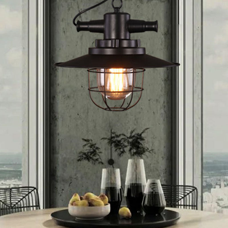 Pot Lid Iron Pendant Light Antique 1-Light Restaurant Hanging Light Fixture in Black Clearhalo 'Art Deco Pendants' 'Black' 'Cast Iron' 'Ceiling Lights' 'Ceramic' 'Crystal' 'Industrial Pendants' 'Industrial' 'Metal' 'Middle Century Pendants' 'Pendant Lights' 'Pendants' 'Rustic Pendants' 'Tiffany' Lighting' 2241558