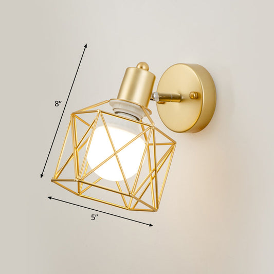 Antique Hexagonal Wall Mount Light Single Iron Rotatable Wall Light Fixture in Gold Gold Clearhalo 'Art deco wall lights' 'Cast Iron' 'Glass' 'Industrial wall lights' 'Industrial' 'Middle century wall lights' 'Modern' 'Rustic wall lights' 'Tiffany' 'Traditional wall lights' 'Wall Lamps & Sconces' 'Wall Lights' Lighting' 2241588