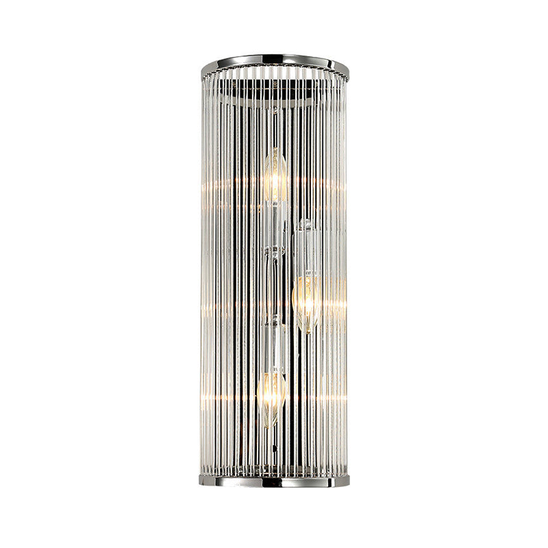 3 Lights Bedroom Wall Sconce Fixture Modernist Style Chrome Finish Wall Light with Cylinder Clear Crystal Shade Clearhalo 'Modern wall lights' 'Modern' 'Wall Lamps & Sconces' 'Wall Lights' Lighting' 224166