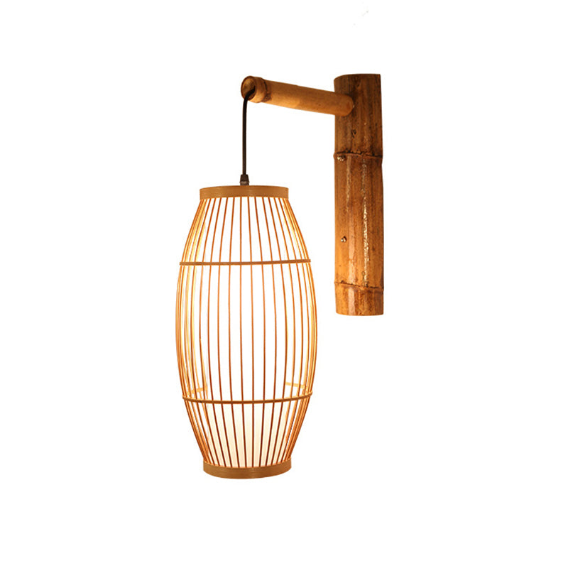 Barrel Bamboo Wall Light Minimalist 1 Head Wood Wall Lighting Fixture for Restaurant Clearhalo 'Wall Lamps & Sconces' 'Wall Lights' Lighting' 2241690