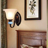 Vintage Flared Wall Light 1 Light White Glass Wall Sconce Lighting in Black for Foyer Clearhalo 'Wall Lamps & Sconces' 'Wall Lights' Lighting' 224170