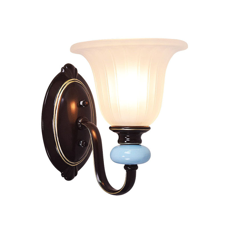 Vintage Flared Wall Light 1 Light White Glass Wall Sconce Lighting in Black for Foyer Clearhalo 'Wall Lamps & Sconces' 'Wall Lights' Lighting' 224171