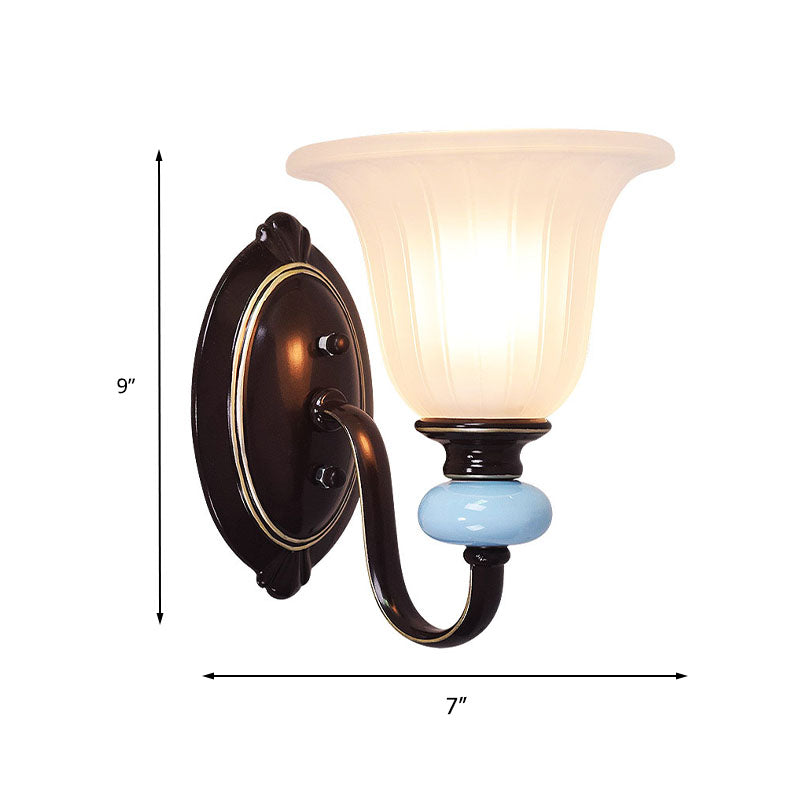 Vintage Flared Wall Light 1 Light White Glass Wall Sconce Lighting in Black for Foyer Clearhalo 'Wall Lamps & Sconces' 'Wall Lights' Lighting' 224172