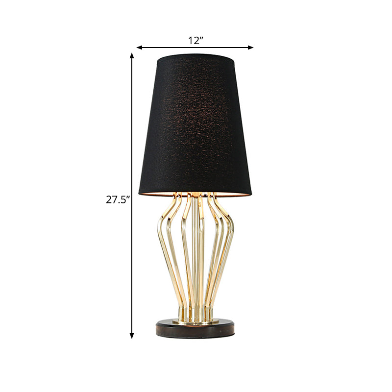 Fabric Black/White Table Light Barrel Shape 1 Light Traditional Reading Lamp for Bedroom, 8.5"/12" Wide Clearhalo 'Lamps' 'Table Lamps' Lighting' 224179