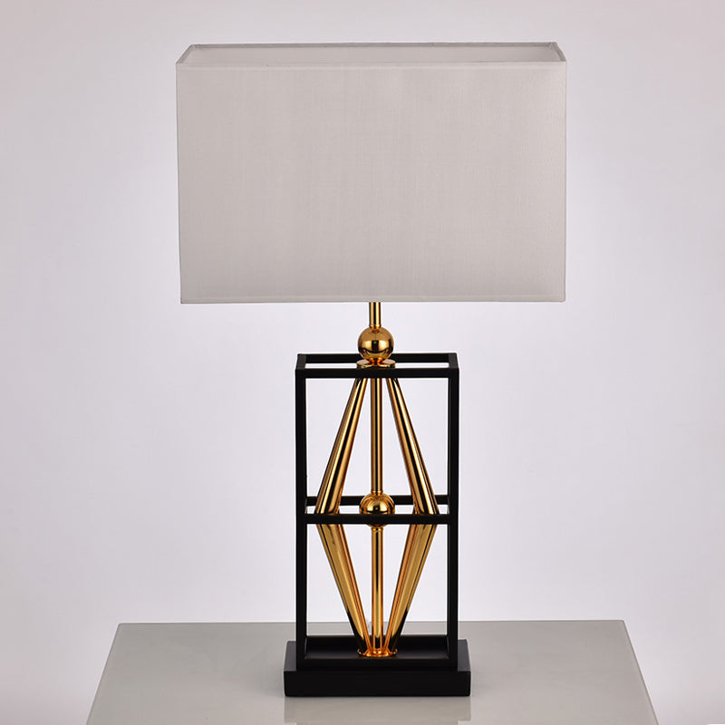 1 Light Bedroom Table Light Classical White Desk Lamp with Rectangle Fabric Shade Clearhalo 'Lamps' 'Table Lamps' Lighting' 224193