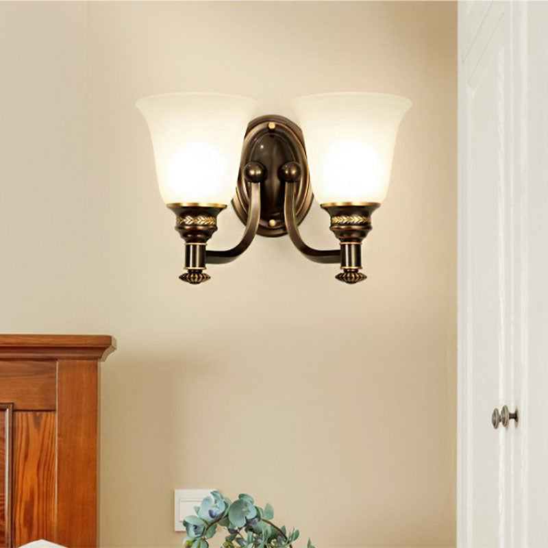 Retro Flared Sconce Light Fixture 1/2-Light White Glass Wall Mounted Light with Metal Curved Arm in Black-Gold 2.0 Black-Gold Clearhalo 'Wall Lamps & Sconces' 'Wall Lights' Lighting' 224198