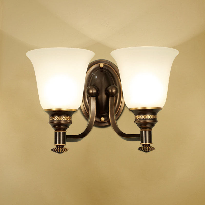 Retro Flared Sconce Light Fixture 1/2-Light White Glass Wall Mounted Light with Metal Curved Arm in Black-Gold Clearhalo 'Wall Lamps & Sconces' 'Wall Lights' Lighting' 224199