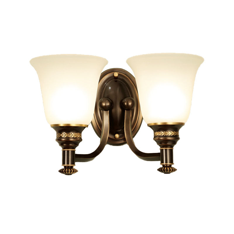 Retro Flared Sconce Light Fixture 1/2-Light White Glass Wall Mounted Light with Metal Curved Arm in Black-Gold Clearhalo 'Wall Lamps & Sconces' 'Wall Lights' Lighting' 224200