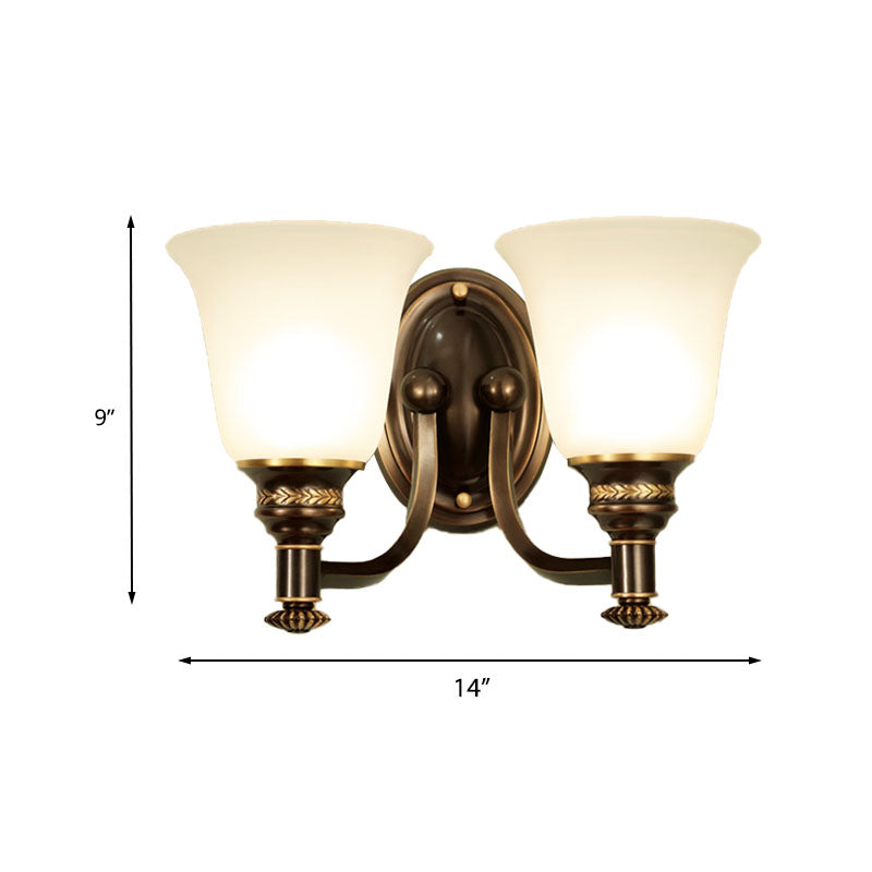 Retro Flared Sconce Light Fixture 1/2-Light White Glass Wall Mounted Light with Metal Curved Arm in Black-Gold Clearhalo 'Wall Lamps & Sconces' 'Wall Lights' Lighting' 224201