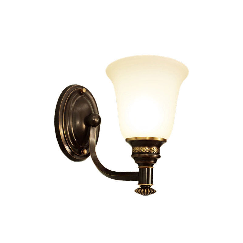 Retro Flared Sconce Light Fixture 1/2-Light White Glass Wall Mounted Light with Metal Curved Arm in Black-Gold Clearhalo 'Wall Lamps & Sconces' 'Wall Lights' Lighting' 224204