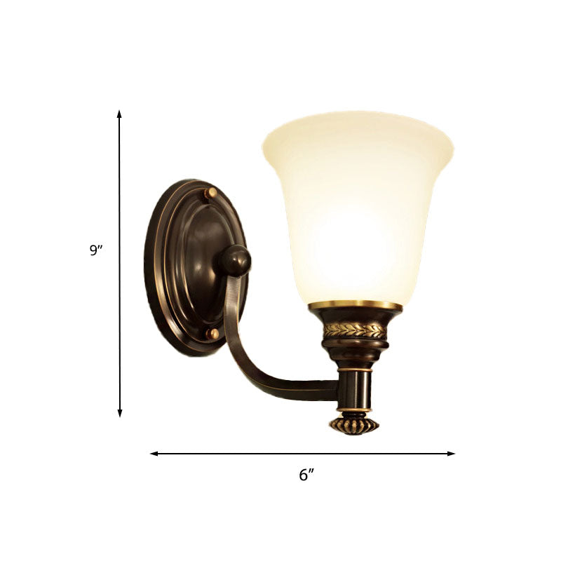 Retro Flared Sconce Light Fixture 1/2-Light White Glass Wall Mounted Light with Metal Curved Arm in Black-Gold Clearhalo 'Wall Lamps & Sconces' 'Wall Lights' Lighting' 224205