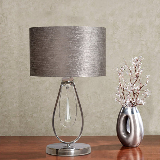 1 Light Desk Light Traditional Drum Fabric Reading Lamp in Grey for Bedroom with Metal Base Grey Clearhalo 'Lamps' 'Table Lamps' Lighting' 224211