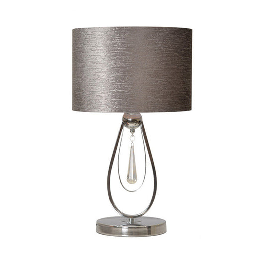 1 Light Desk Light Traditional Drum Fabric Reading Lamp in Grey for Bedroom with Metal Base Clearhalo 'Lamps' 'Table Lamps' Lighting' 224213