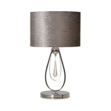 1 Light Desk Light Traditional Drum Fabric Reading Lamp in Grey for Bedroom with Metal Base Clearhalo 'Lamps' 'Table Lamps' Lighting' 224213