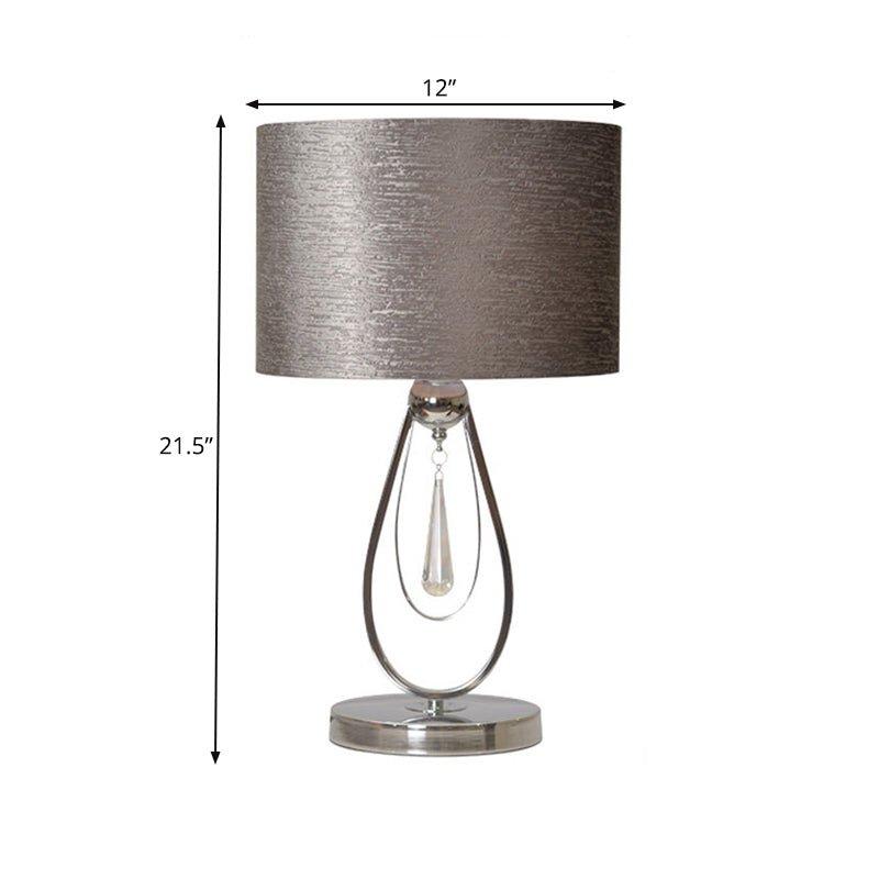 1 Light Desk Light Traditional Drum Fabric Reading Lamp in Grey for Bedroom with Metal Base Clearhalo 'Lamps' 'Table Lamps' Lighting' 224214