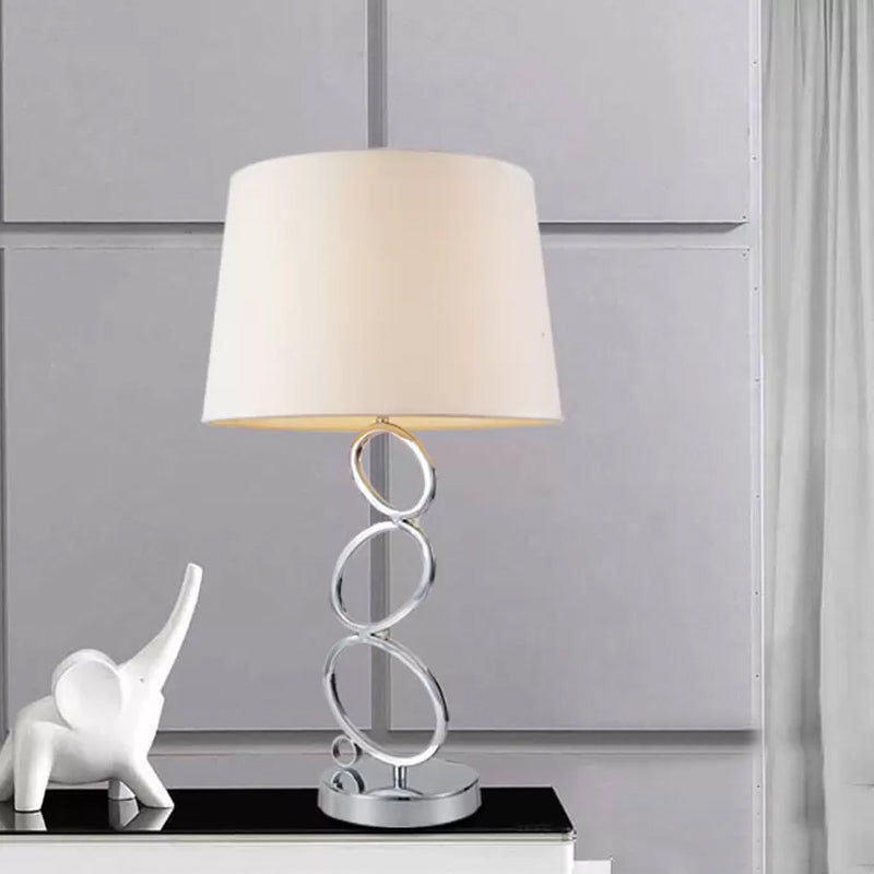 1 Light Drum Desk Lamp Traditional White Fabric Task Lighting for Bedroom with Ring White Clearhalo 'Lamps' 'Table Lamps' Lighting' 224216