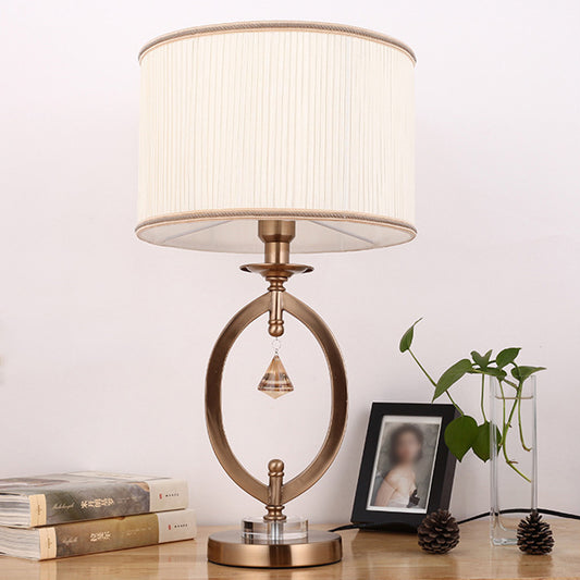 Gold Drum Desk Lamp Traditional Fabric 1 Light Bedroom Reading Light with Iron Ring Gold Clearhalo 'Lamps' 'Table Lamps' Lighting' 224221