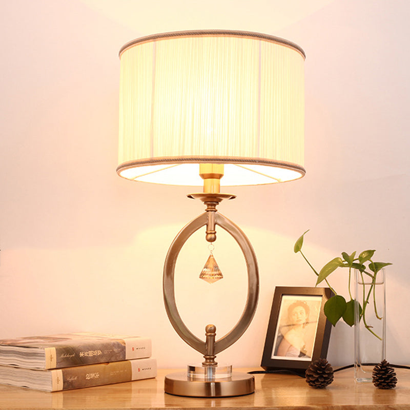 Gold Drum Desk Lamp Traditional Fabric 1 Light Bedroom Reading Light with Iron Ring Clearhalo 'Lamps' 'Table Lamps' Lighting' 224222