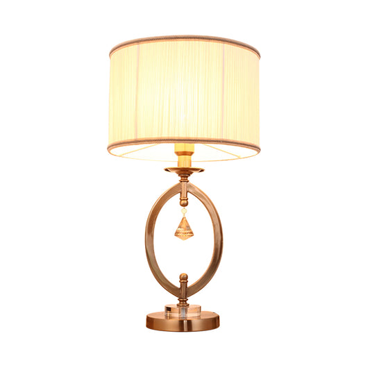 Gold Drum Desk Lamp Traditional Fabric 1 Light Bedroom Reading Light with Iron Ring Clearhalo 'Lamps' 'Table Lamps' Lighting' 224223