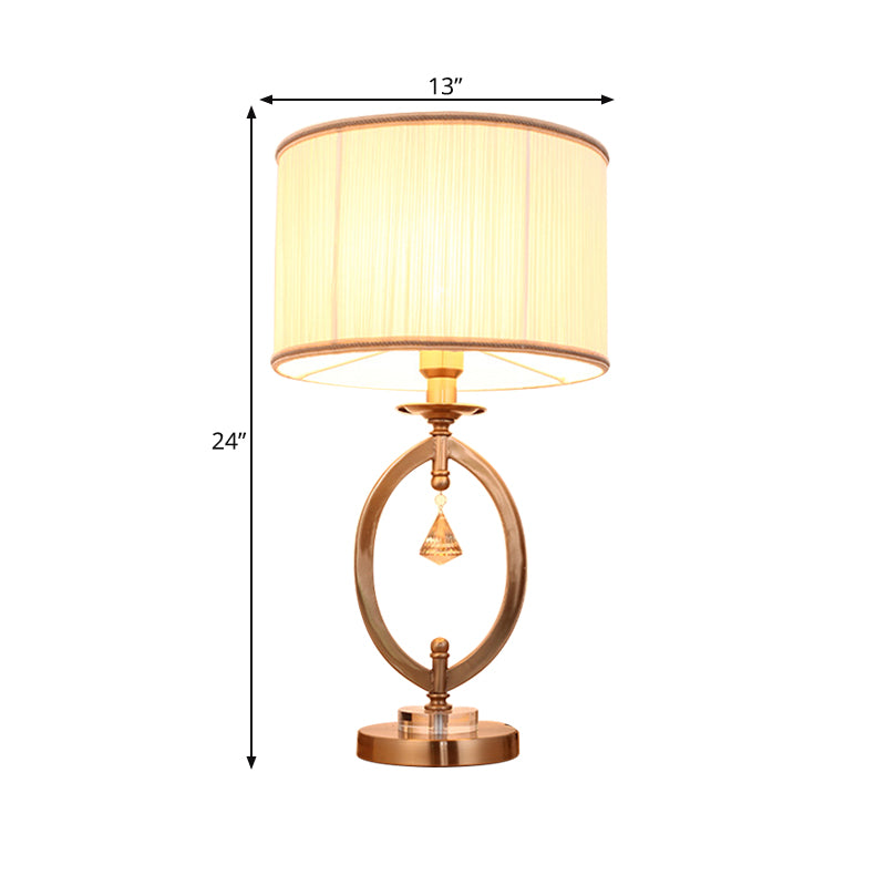 Gold Drum Desk Lamp Traditional Fabric 1 Light Bedroom Reading Light with Iron Ring Clearhalo 'Lamps' 'Table Lamps' Lighting' 224224