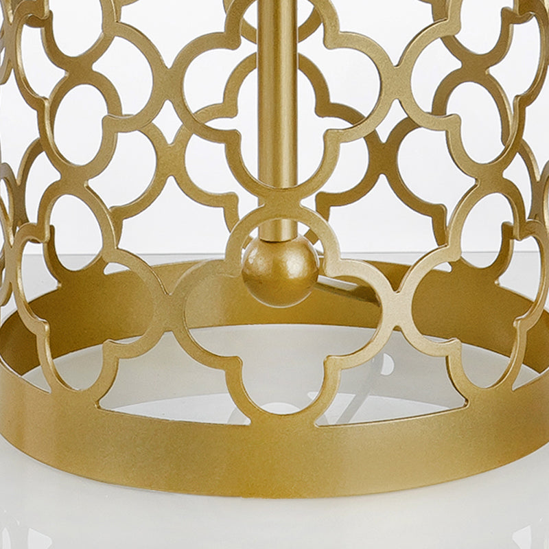 Drum Fabric Task Lighting Traditional 1 Light Bedroom Desk Lamp in Gold with Cylinder Cage Clearhalo 'Lamps' 'Table Lamps' Lighting' 224230