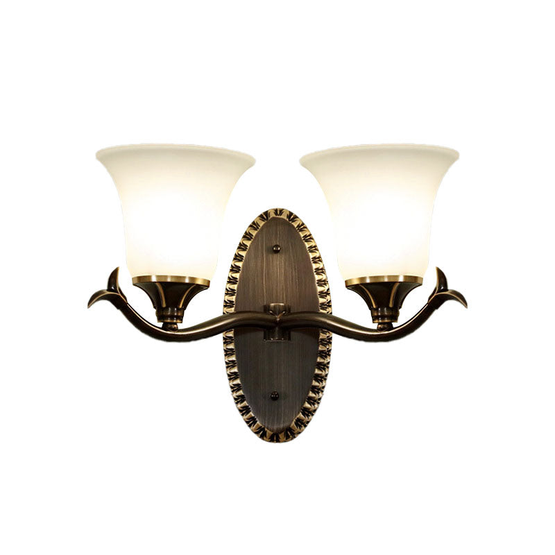 Bell Living Room Wall Light Sconce Vintage Style Metal 1/2 Lights Black Wall Lamp with White Glass Shade Clearhalo 'Wall Lamps & Sconces' 'Wall Lights' Lighting' 224233